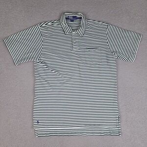 Ralph Lauren Polo Shirt Men's Large Green White Striped Pocket‎ Short Sleeve